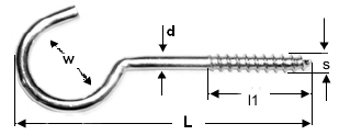 10 Screw hooks curved A2 3,2X60