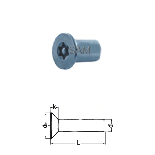 1 piece sleeve nut countersunk TORX+PIN A2 M6X16