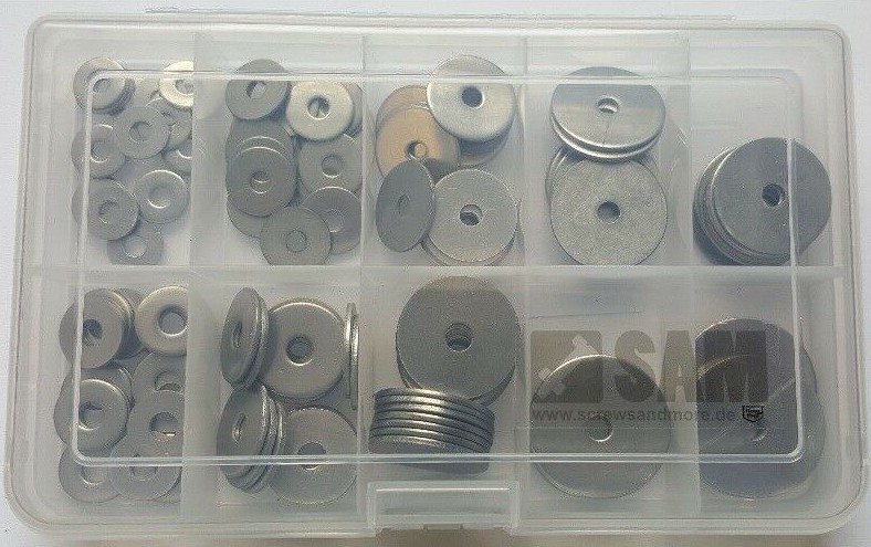 Penny washers / fender washers kit 150 pcs stainless steel A2 Ø4,3/5,3