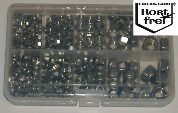 Nut kit M4-M10 380 pcs DIN 934/985 A2