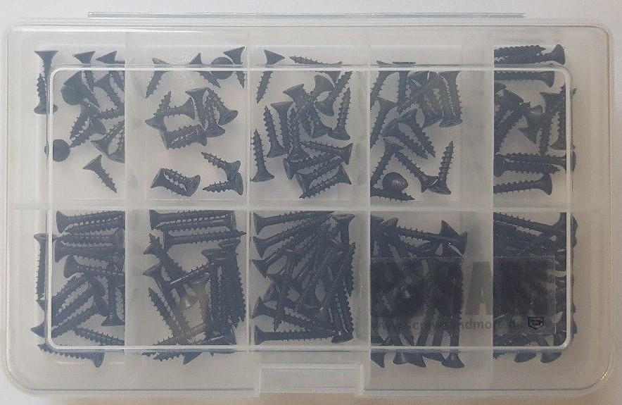 Chipboard countersunk TORX screws kit 150 pcs stainless steel A2 BLACK Ø 3,0mm