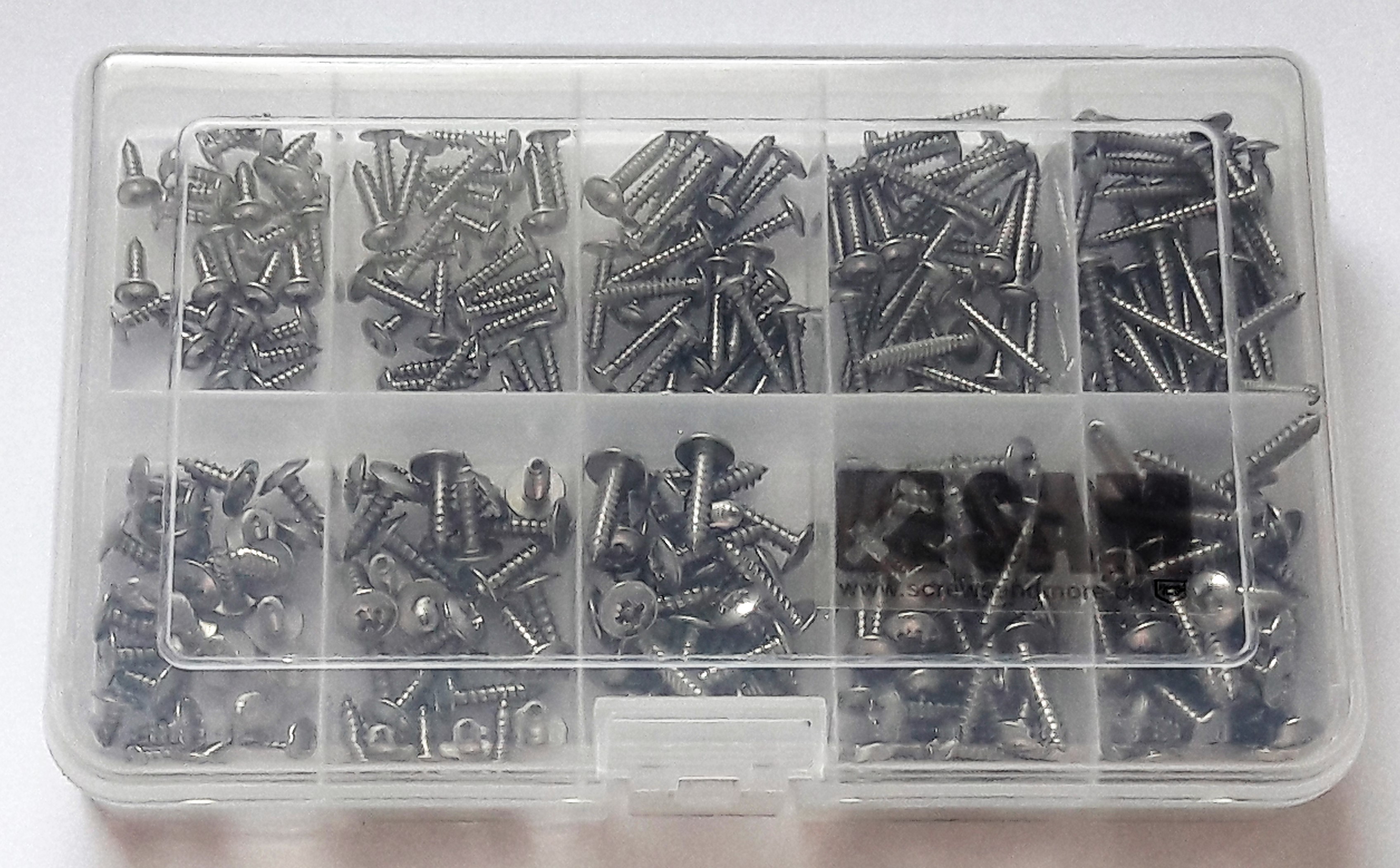 4,2/4,8 self tapping screws set 250 pcs DIN 7981 flanged A2